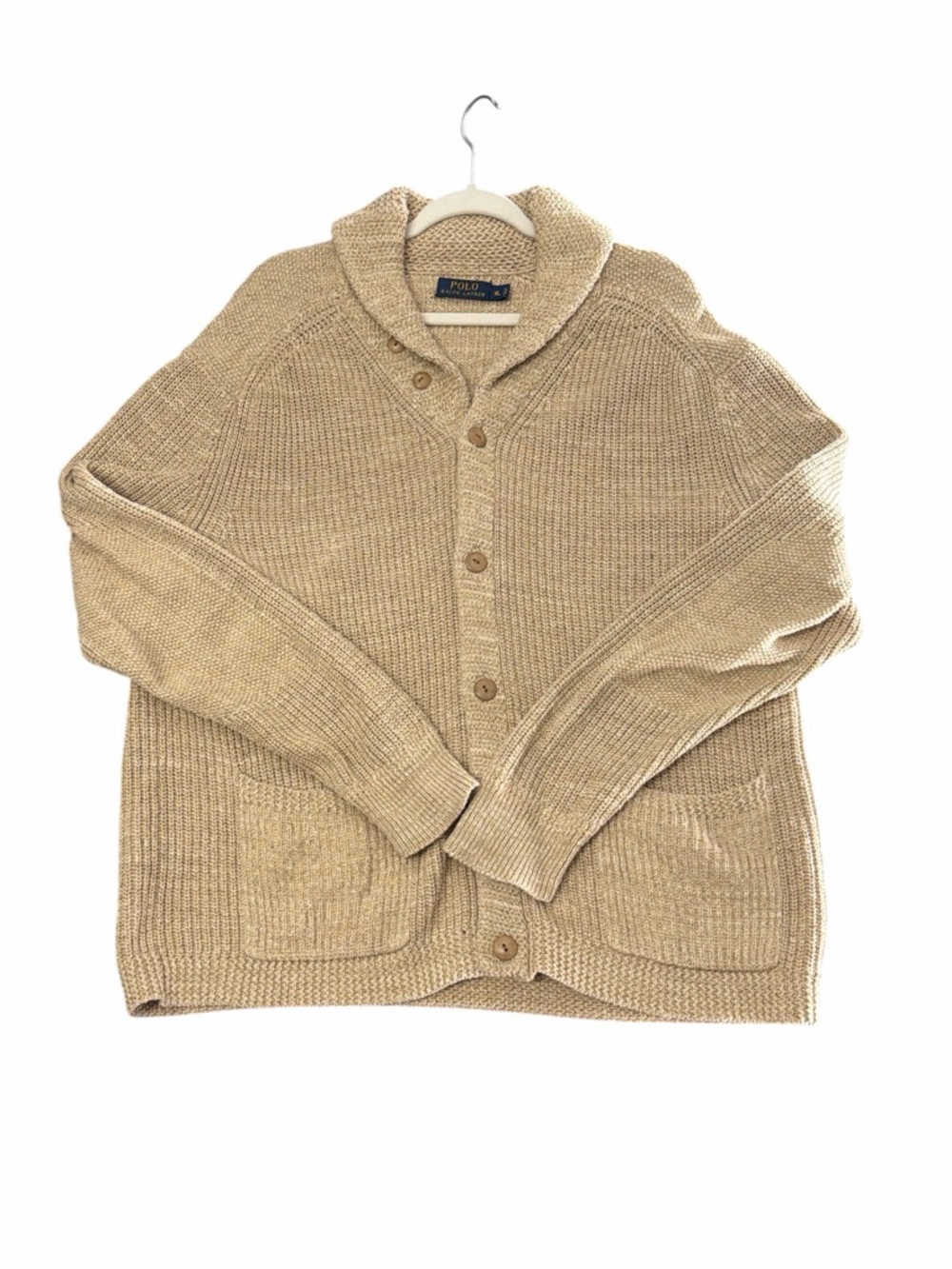 Ralph Lauren Tan Shawl Collar Button-Up Cardigan